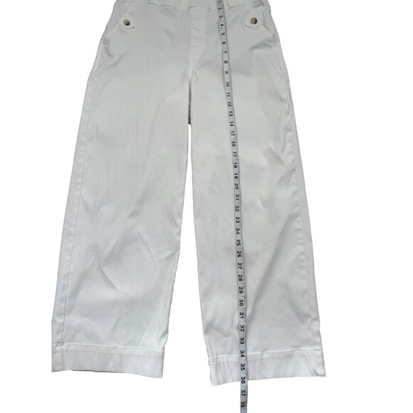 Spanx White Wide-Leg Cropped Pants Womens Cotton Blend Pull-On Size L - Picture 7 of 10